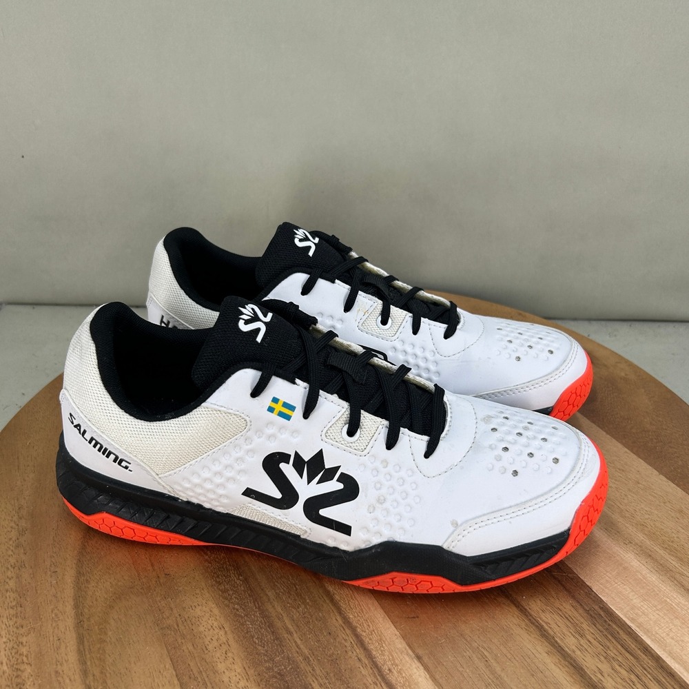 Salming Hawk Court Indoor Court Shoe Mens 9 White Black Orange Squash Volleyball